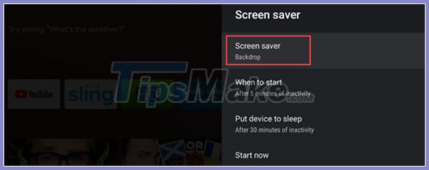 Figura 4 Cómo cambiar el protector de pantalla en Android TV