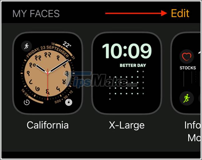 Figura 8 Cómo reorganizar los diales del Apple Watch