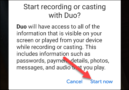 Figura 4 Cómo compartir una pantalla de Google Duo Android