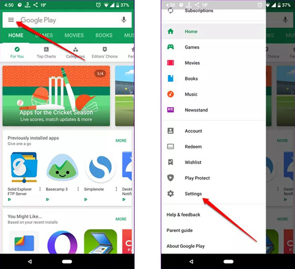 Figura 1 Cómo actualizar la aplicación Play Store para Android