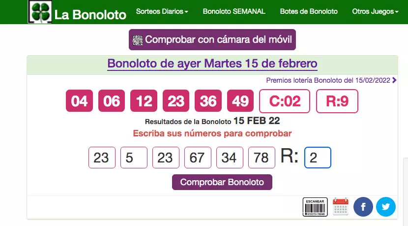 Web Comprobar Bonoloto
