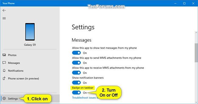 Imagen 2 de Cómo habilitar/deshabilitar Badge en la barra de tareas para mensajes nuevos en su teléfono con Windows 10