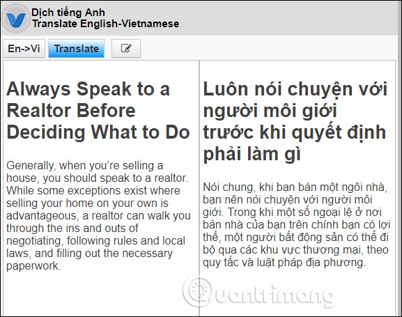 Imagen 7 de la traducción de VIKI Translator del inglés vietnamita en línea