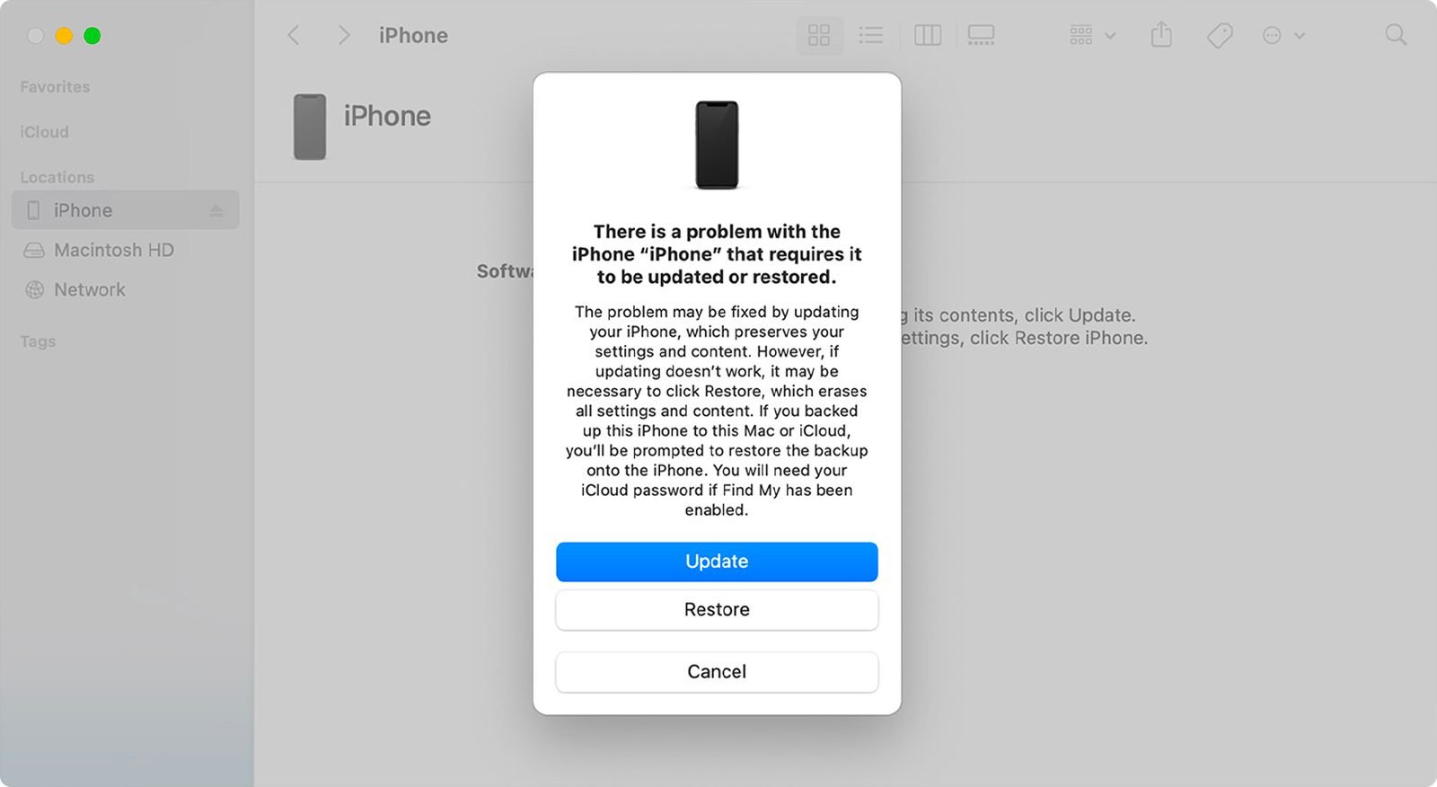 actualizar o restaurar iPhone