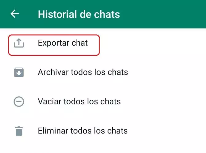 Exportación del historial de chat de WhatsApp