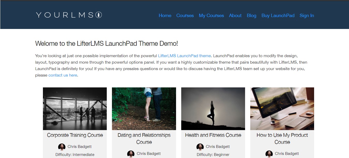 Tema de wordpress de aprendizaje electrónico de LaunchPad de LifterLMS