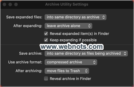 Configuración de la aplicación Archive Utility