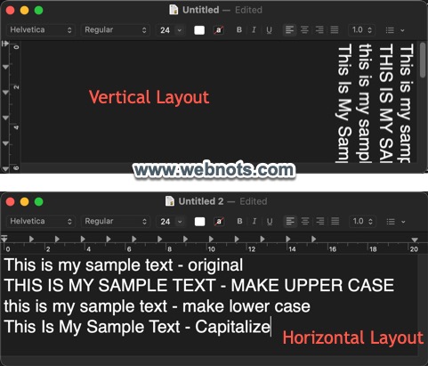 Diseños verticales y horizontales en la aplicación TextEdit