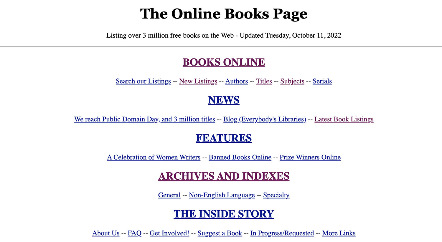 La página de libros en línea