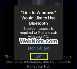 Permitir la conexión a Windows para usar Bluetooth