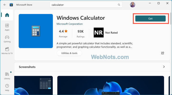 Instale la aplicación Calculadora de Windows desde Microsoft Store