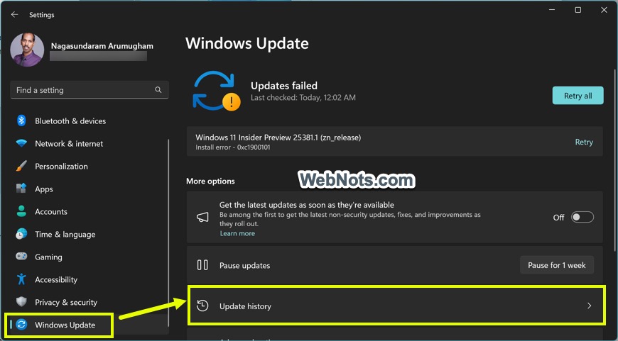 Abrir el historial de actualizaciones de Windows