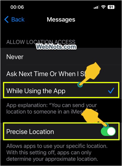 Enable Precise Location Sharing